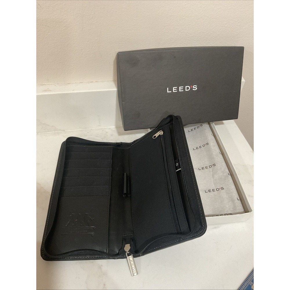 MLB Alumni Leed's Black Genuine Leather Zip Travel Wallet Passport Organizer NEW